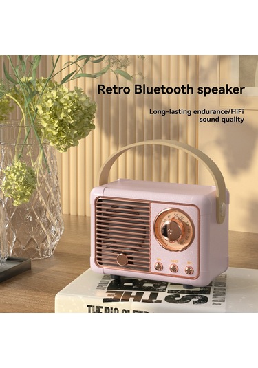 Yuntech01 Klasik Tarzlı Mini Bluetooth Hoparlör - Taşınabilir Radyo, Tf Kart Desteği, Pembe Renk, 3w Ses Gücü, 10m Bluetooth Menşei