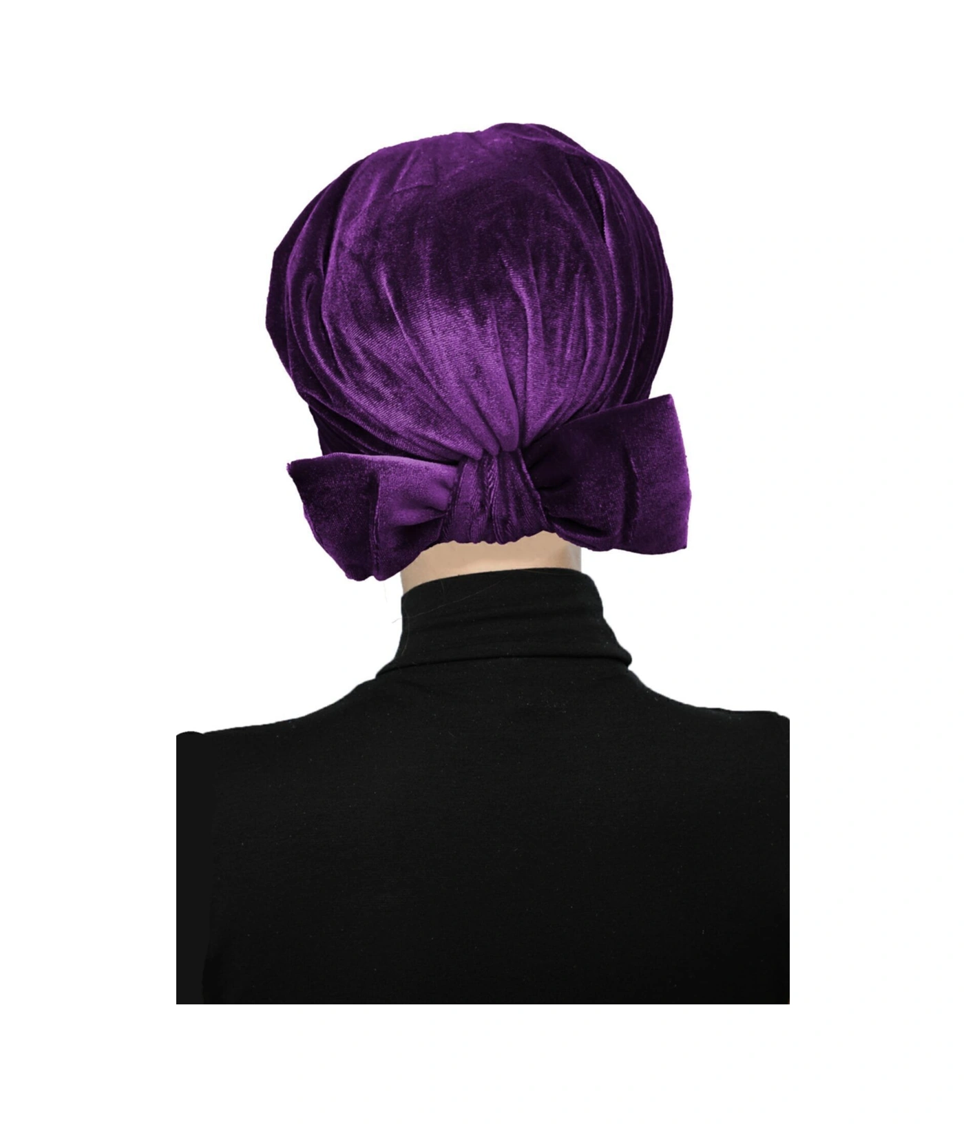 Kadife Fiyonklu Astarlı Mor Hazır Türban Tesettür Bone Mor
