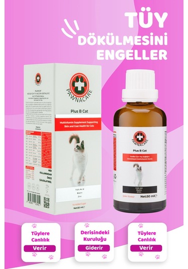 Pawnacare Plus B Kediler İçin Tüy Sağlığını Destekleyici Multivitamin 50 ML