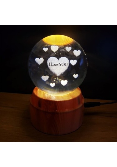 360 Derece Dönen I Love You Tasarım Standlı Cam Küre - 90270002793671000f