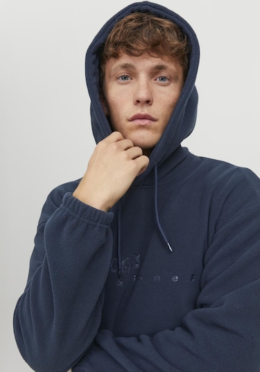 Jack & Jones Göğüs Baskılı Kapüşonlu Sweatshirt - Silverlake 12242470 Navy Blazer Siyah