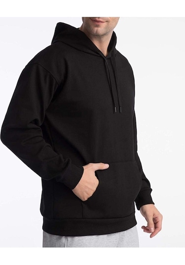 Unisex Oversize Kapüşonlu Sweatshirt Siyah