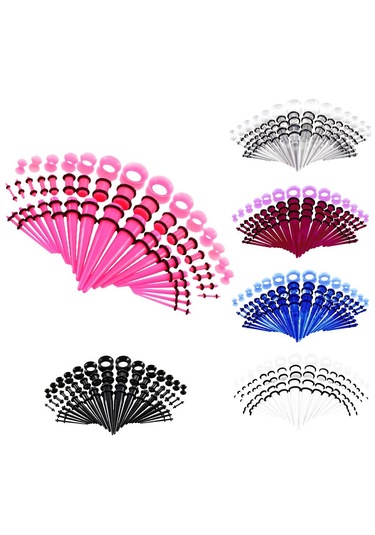 Homyl 50 Adet 14g-00g O-ring Akrilik Konik Fişler Ve Silikon Siyah