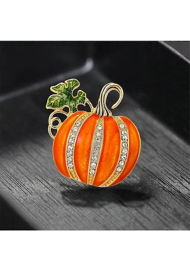 Kadınlar Kızlar İçin Yapay Elmas Kabak Broş Pin Altın Ton Moda Emaye Cadılar Bayramı Şükran Günü Yeşil Yaprak Broşlar Yaka İğneleri Sevimli Sonbahar Tatil Festivali Çok Renkli