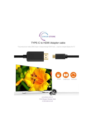Type-c To Hdmı 4k Kablo 120 Cm - Hdcp Özelliği - 10 Gbps Görüntü Aktarım Kablosu