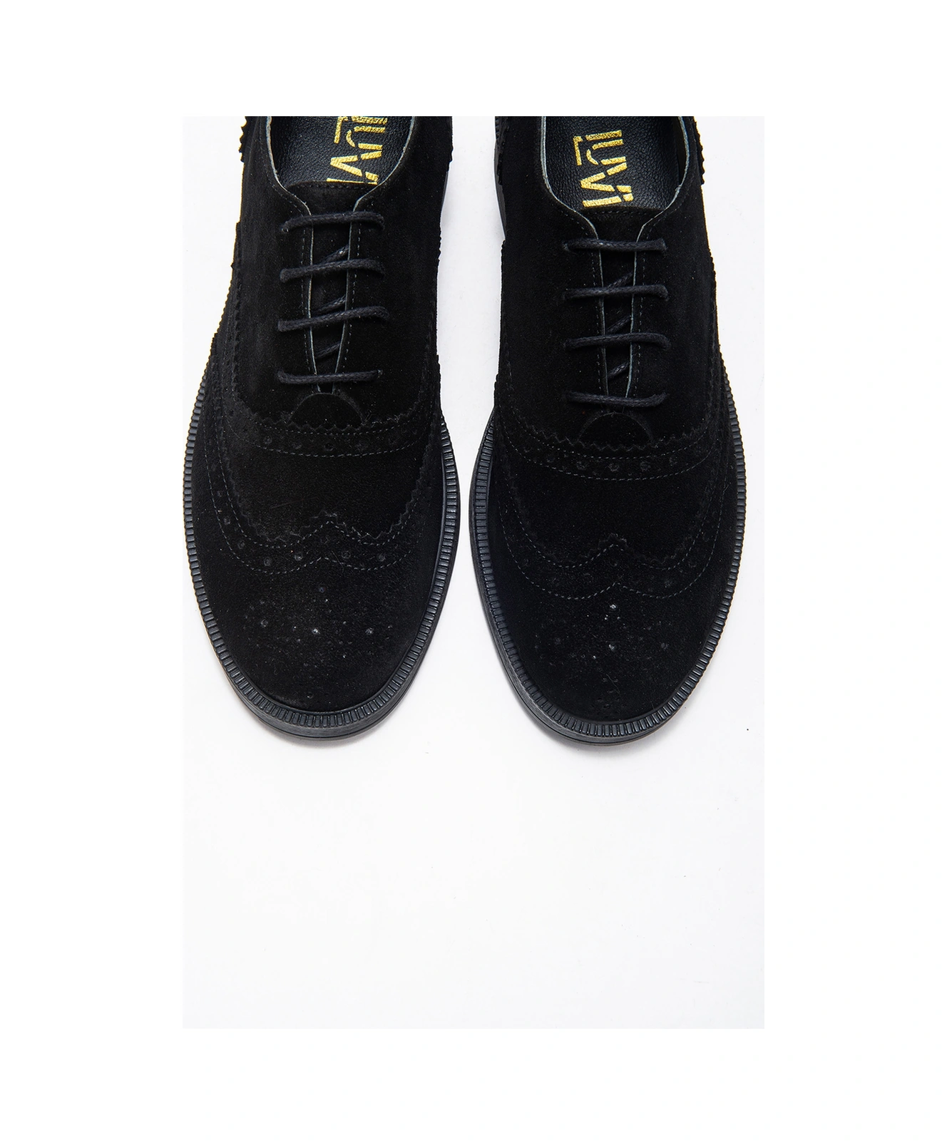 Avra Siyah Süet Hakiki Deri Kadın Oxford Ayakkabı Siyah