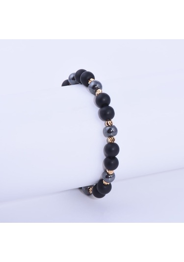 Oniks ve Hematit Taşlı Dorika Detaylı Bileklik