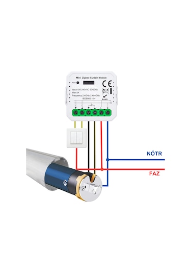 Zigbee Akıllı Perde Kontrol Seti Motor + Röle + Boru