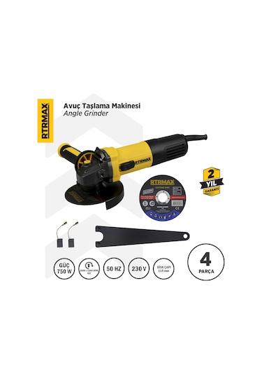 Rtrmax RTM1080 Avuç Taşlama Makinası 115 mm 750 W Devir Ayarlı