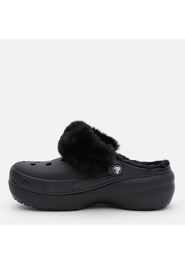 Crocs Classic Platform Fuzz Lined Clog Black Terlik 212854-001 Siyah