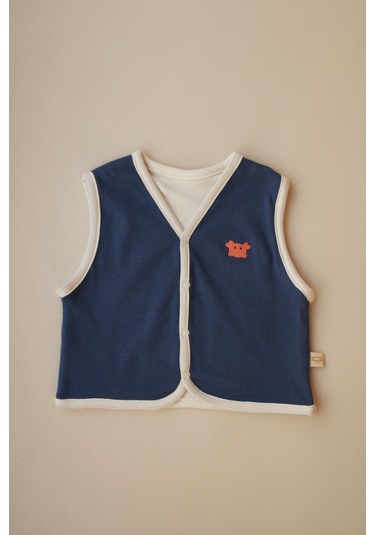 Yengeç Nakışlı Çift Taraflı Yelek İndigo