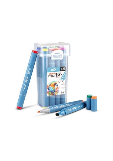 Art-x Sketch Marker Çift Taraflı Kalem Seti 12 Renk Tek Ebat Bed
