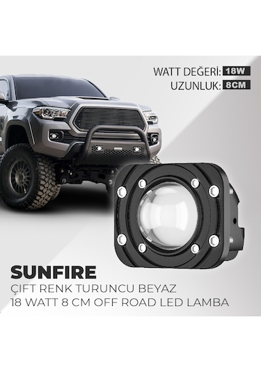 Sunfire 18W Çift Renk Gömme Montaj Turuncu Beyaz 8cm Off Road Led
