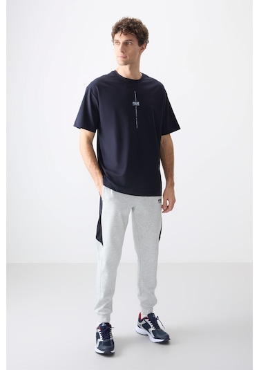 Tommy Life Lacivert Pamuklu Kalın Yumuşak Dokulu Oversize Fit Baskılı Erkek T-shirt - 88373 Lacivert