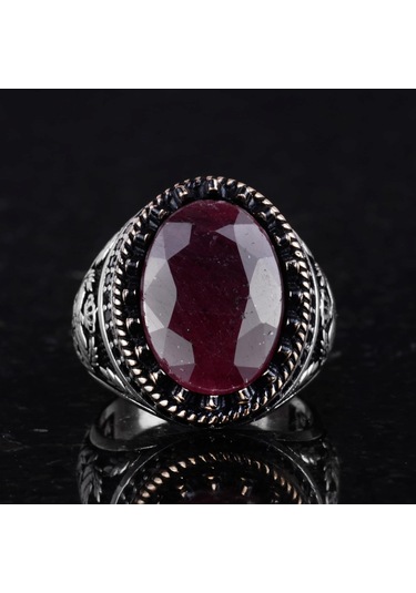 Gerçek Doğal Taş Yüzük - El Yapımı Kartal Yüzüğü - 925 Ayar Gümüş Yüzük Yakut Gümüş