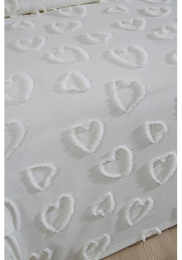 Çeyiz Diyarı Pure Love 3 Parça Çift Kişilik Pike Takımı Krem Krem