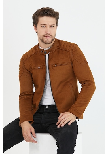 Erkek Taba Dar Kesim Süet Ceket Mont-Taba