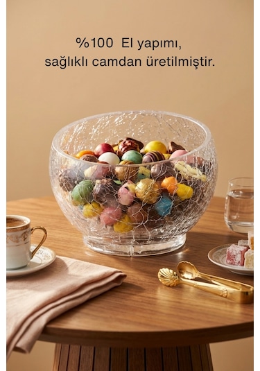 Selen Concept Kırıntı Model El Yapımı Cam Kase 2'li Set Şeffaf