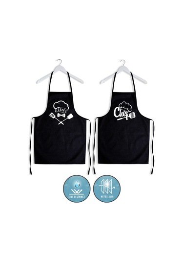 Beautiful İkili Paket Sıvı Geçirmez Su Geçirmez Mutfak Önlüğü Siyah3