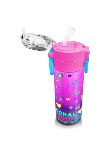 Coral High Kids Pembe Turkuaz Kulaklık Paten Desenli Pipetli Ve Direkt İçim Çelik Termos 500 Ml 31955 Turkuaz
