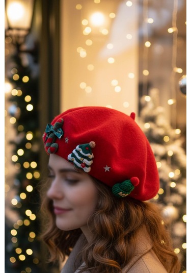 Kırmızı Yılbaşı Temalı Bere Çok Renkli