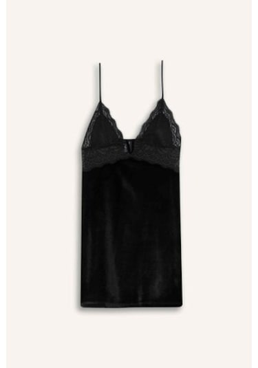 Defacto Fall İn Love V Yaka Dantelli Kadife Askılı Gecelik D6446ax24wnbk81 Siyah Defacto Fall İn Love V Yaka Dantelli Kadife Askılı Gecelik D6446ax24wnbk81 Siyah