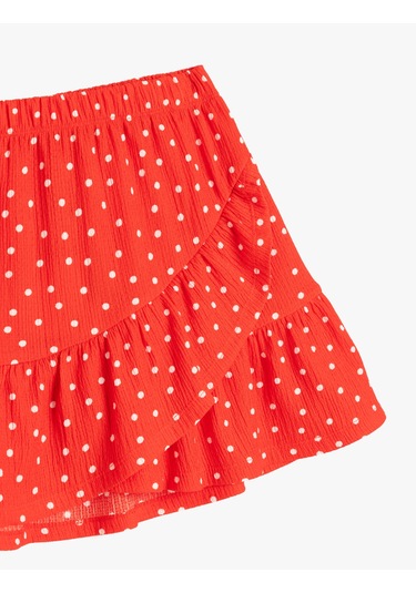 Koton Fırfır Detaylı Beli Lastikli Puantiyeli Mini Etek Kırmızı Desenli 5skg70002ak Kırmızı Desenli Çok Renkli