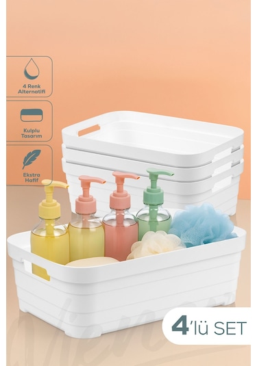 Vienev 4'lü 8,2 Litre Saklama Kutusu Beyaz Beyaz