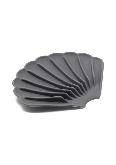 15x12.5x1.5cm Boşaltılabilir Silikon Sabun Kutusu Delik Yok Deflektör Sabunluk Kabuk Şekli Kaymaz Sabunluk Gri