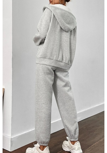 Modagen Kadın Gri Hırka Alt Üst Eşofman Takımı Gri