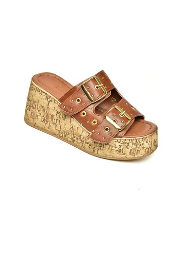 Fox Shoes U996753509 Taba Dolgu Topuklu Kadın Ayakkabı Taba-suni Deri