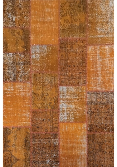 Çam Halı Pw725 Turuncu El Dokuma Patchwork Yün Halı - 160x230