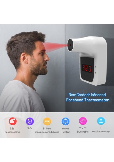 Hfambition Duvar Takılan Dokunsuz Entegre Isı Ölçer, Otomatik Alarm, 0.5s Hızlı Okuma, Ofis/metro/market Uygun, Usb Şarj Desteği Pil Dahil Değil