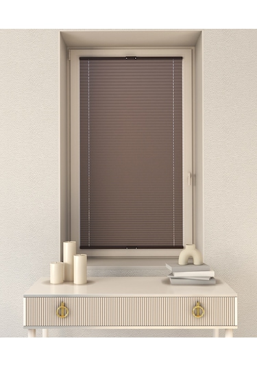 Kahverengi Plise Katlanır Cam Balkon Perdesi - Ofis Perdesi - Mutfak Perdesi - Salon Perdesi - Kahverengi