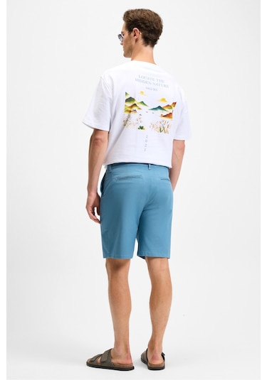 Grimelange TEEMO Erkek Yanları Cepli Fermuarlı Likralı Slim Fit İndigo Şort