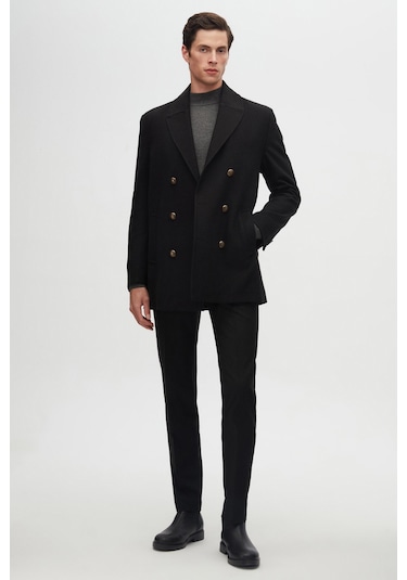 Ds Damat Regular Fit Siyah Kruvaze Denizci Metal Düğme Detaylı Kaşe Kaban 1hf08ort10005 001