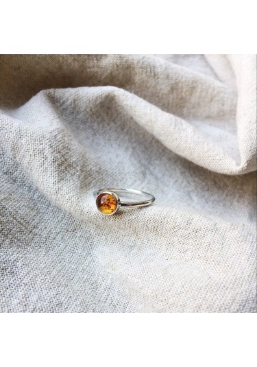 Gümüş Kehribar Taşlı El Işi Bayan Yüzük 925 Ayar