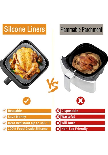 Ninja Air Fryer Liner'ları İçin 2 Adet Air Fryer Liner'ları Yeniden Kullanılabilir Sepet B Siyah