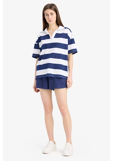 DeFacto Regular Fit Beli Bağcıklı Normal Bel Düz Paça Şort C7600AX25SMNV42 Lacivert