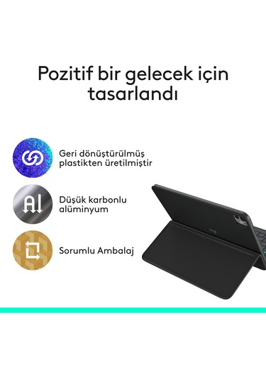 Logitech Flip Folio İpad Pro 11 İnç M4 , İpad Air 11 İnç M2 Ve M3 , İpad Air 5. Nesil İle Uyumlu Türkçe Klavyeli Tablet Kılıfı, Siyah Siyah