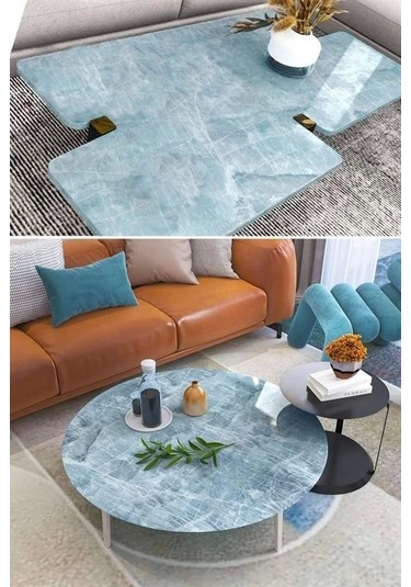 Mermer Desenli Masa Tezgah Mutfak Su Geçirmez Yapışkanlı Folyo Sticker Mavi 5x0,6m Diğer