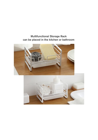 Skycity Beyaz Demir Sponge Rafı - Mutfak/ Banyo Suluklu Organizer, 18.5x12x10cm, 385g Beyaz