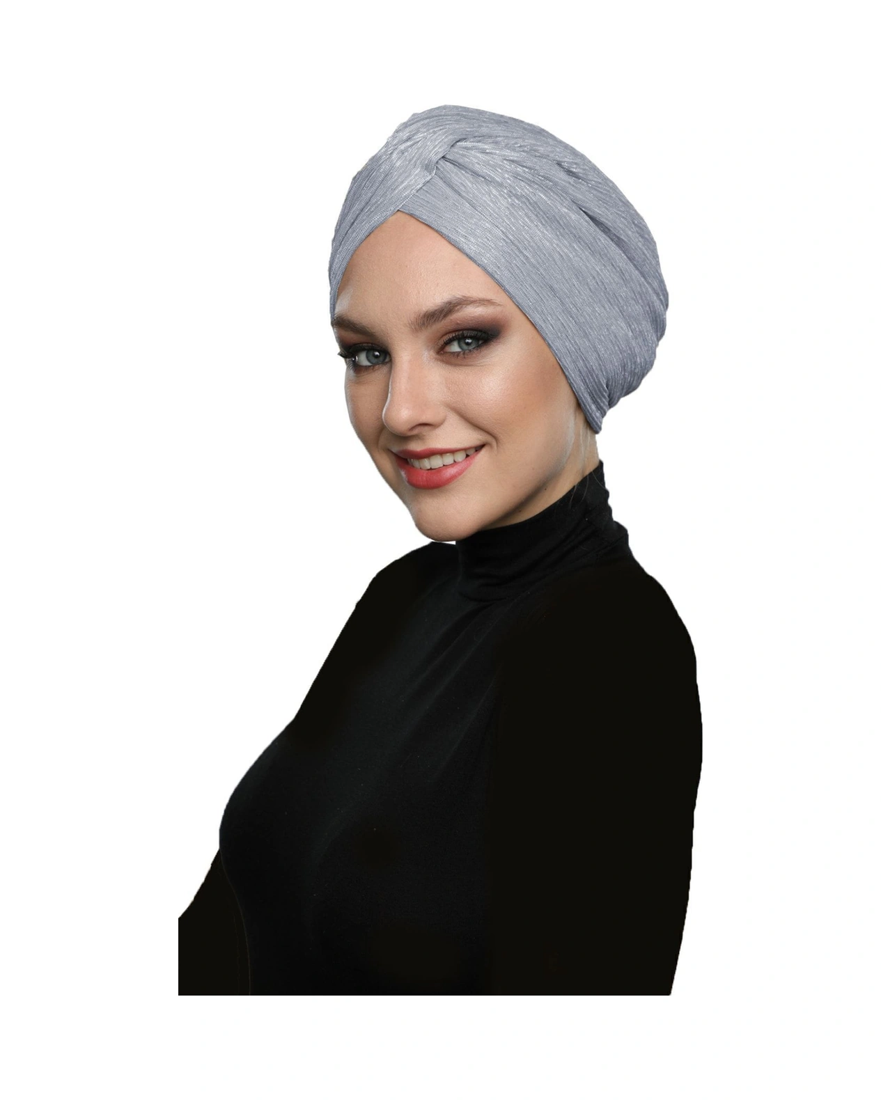 Simli Çapraz Astarlı Açık Gri Hazır Türban Tesettür Bone Açık Gri