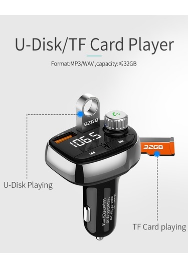 Araba Çift Usb Mp3 Fm Verici Bluetooth Müzik Çalar, Destek Tf Kart / U Disk / Eller Serbest Aramalar