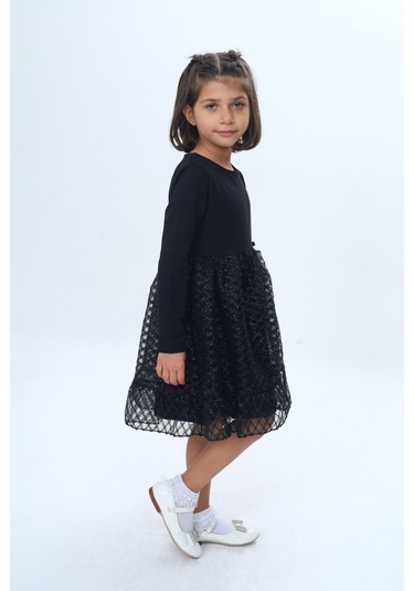 Toontoy Kız Çocuk Fırfırlı Tüllü Elbise Siyah