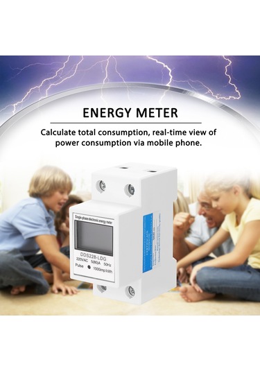 Reedark "220v Tek Fazlı Lcd Ekranlı Elektrik Sayacı - Dın Ray Montaj, Gerçek Zamanlı Tüketim Göstergeli"