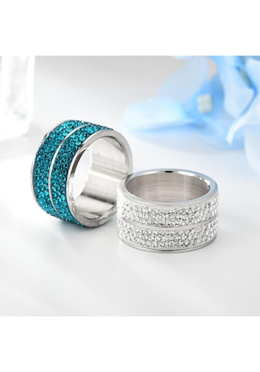 Beyaz Yeni Titanyum Çelik Altı Sıralı Tam Zirkon Yüzük Avrupa Ve Amerika Moda Paslanmaz Çelik Çift Kakma Zirkon Yüzük El Aksesuarları 13