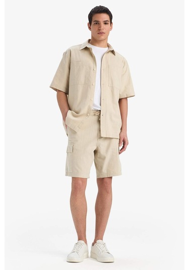 DeFacto %100 Pamuk Regular Kargo Cepli Keten Görünümlü Bermuda Şort E7799AX25SPBG430 DeFacto %100 Pamuk Regular Kargo Cepli Keten Görünümlü Bermuda Şort E7799AX25SPBG430
