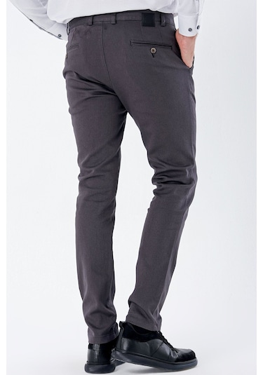 Koyu Antrasit Desenli Armürlü Pamuklu Yan Cepli Slim Fit Dar Kesim Casual Pantolon 1003235120-koyu Antrasit Koyu Antrasit