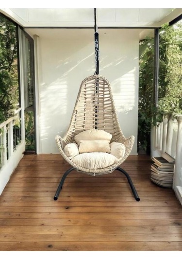 Zen Bahçe Ve Balkon Salıncağı Tek Kişilik Ekru Ekru